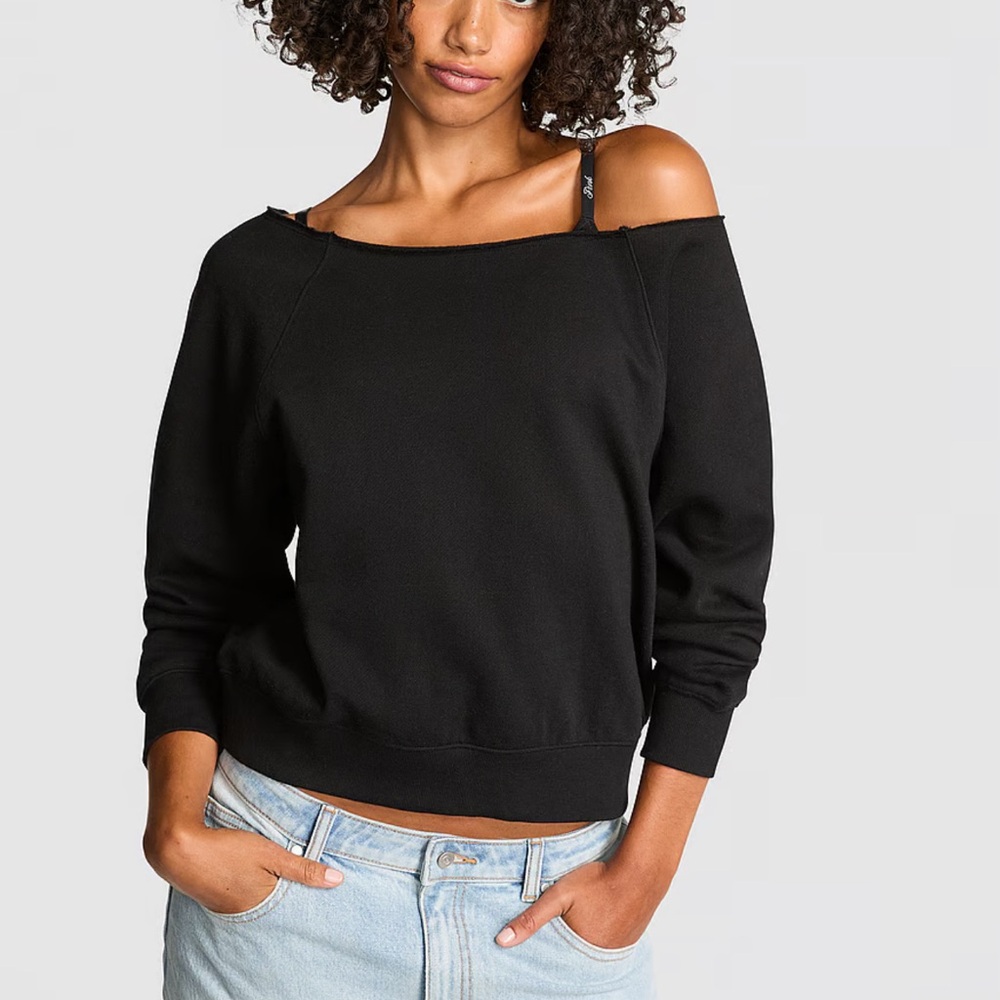 PINK Victoria's Secret Black Off-the-Shoulder Sweater